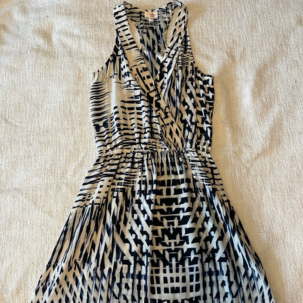 Parker Blue and White Sleeveless Halter Midi Sundress